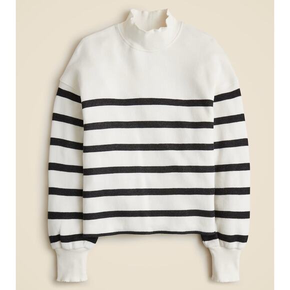 J.Crew Heritage Terry Mockneck Sweatshirt WMNS XL Kate Placed Stripe Black White - Picture 2 of 7
